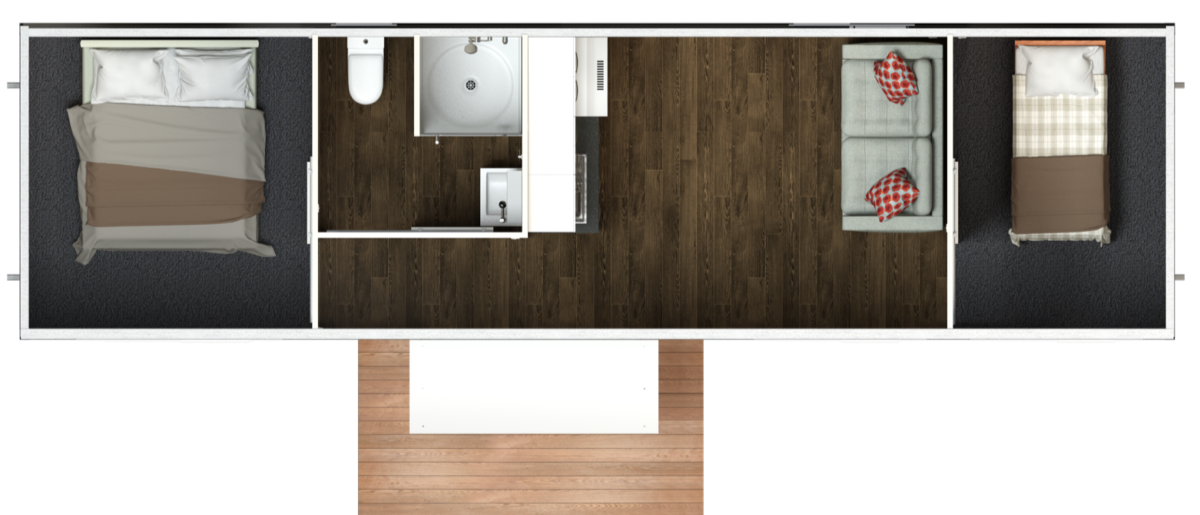 10.4 Two Bedroom Tiny Home – Centralised Bathroom (Option 2)