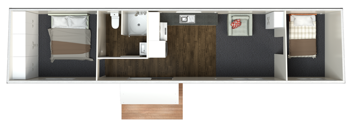 12.5 Two Bedroom Deluxe Transportable Home - Centralised Bathroom (Option 2)