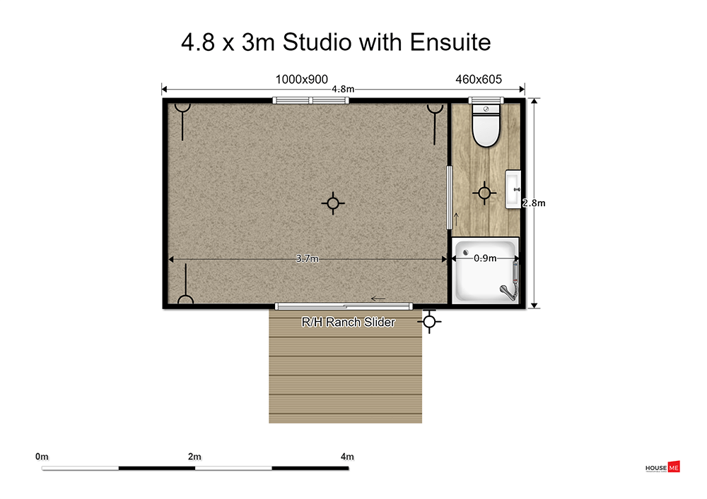 Here is our 4.8 x 3m Portable commercial office with ensuite