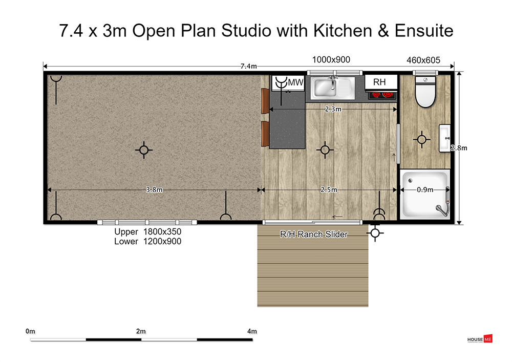 This is our open plan studio with kitchen and ensuite ready to go for your commercial rental